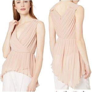 Baby Pink Pleated V Neck Asymmetrical Top